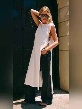 NWT Free People Andreia WHITE Sheer Side-Slit Tunic